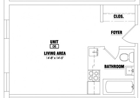 Floor plan for studio, 1 bath, 298 sqft
